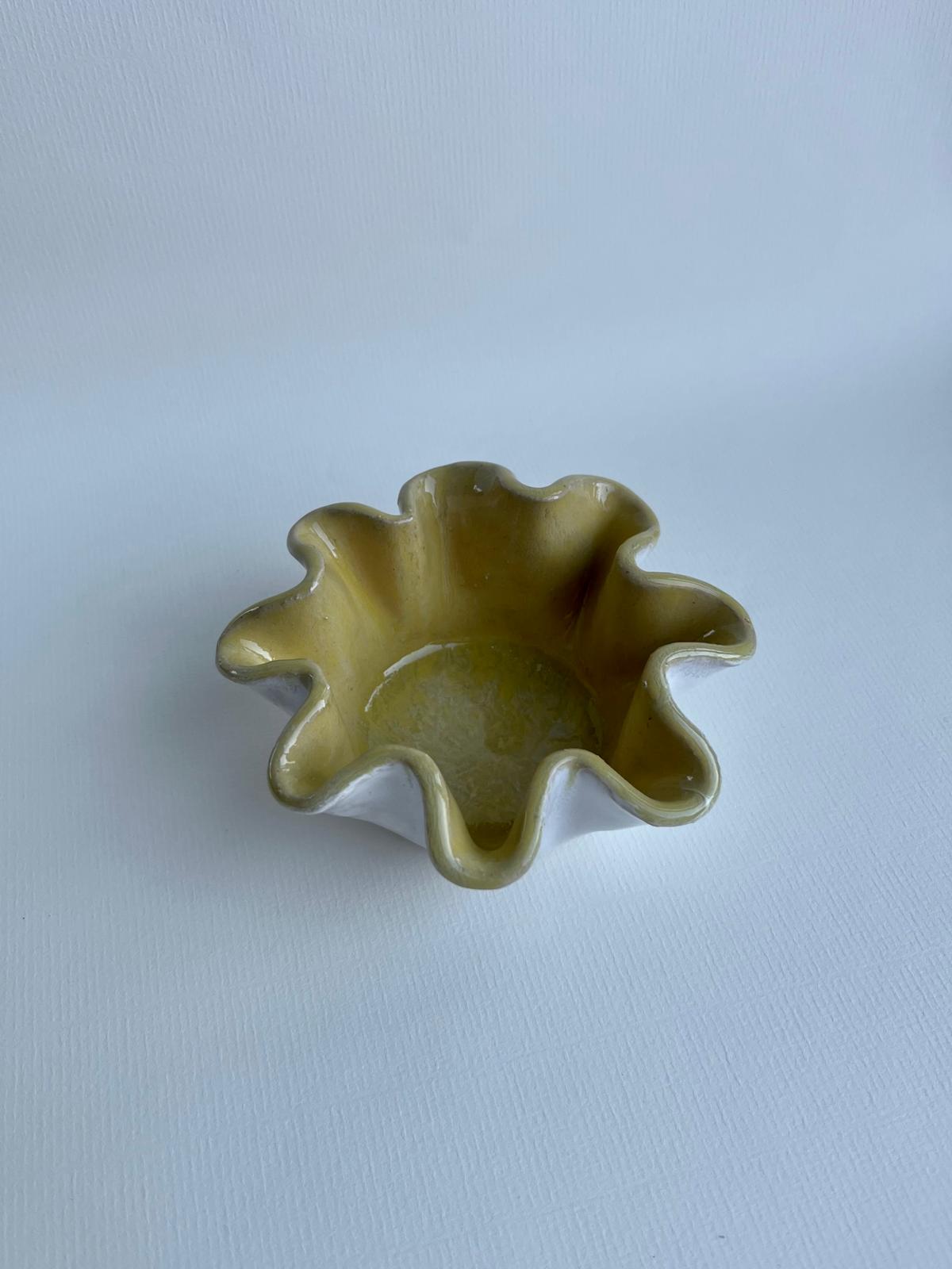 Handcrafted Wavy-Edge Ceramic Bowl in Yellow Glaze